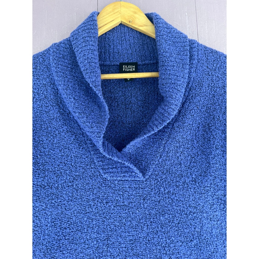Eileen Fisher Purple Blue Merino Wool Cashmere Shawl Collar Boucle Sweater Small - Picture 4 of 11